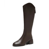 New Long Leather Boots Female Fairy Wind Casual 43 Plus Size High Heel Knight Boots Korean Version Of Leather Face High Boots