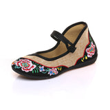 Breakj Not Include Shoe Box Canvas Buckle Ethnic Mother Shoes Old Lady Flowers Soft Sole Flat Embroidered Women's Cloth Shoes