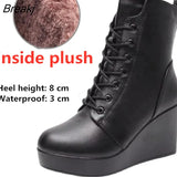 2023 Fashion Genuine Leather Autumn Winter Boots Platform Wedges High Heel Boots Black Women's Boots Plus Size