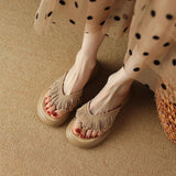 Breakj Summer New Thick High With Thick Bottom Tassel Flip-Flops Summer Outside Wear British Style Retro Versatile Sandals