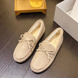 Breakj Dou Shoes Single Shoes Winter 2023 New Korean Version Of Women's Suede Flat Casual Shoes Lazy People A Foot Pedal Cotton Shoes