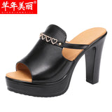 Fishmouth Slippers Women's Summer 2023 New Style High-Heeled Flip-Flops Large Size Muffin Thick-Soled Water Drill