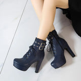 Large Size 50 Office Lady Lace Up Buckle Zipper High Heel Platform Elegant Trendy Comfy Leisure Winter women's