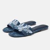 Women's Shoes Slippers Flats Low Heel Bow Knot Sweet Denim Fabric Home Designer Casual Fashion Beach Shipping Free Item on