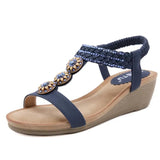 Women Sandals Summer Shoes Slip On Ladies Wedge Sandals Fashion Rhinestone Wooden Beads Open Toe Casual Female