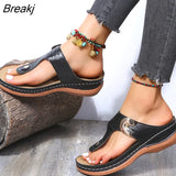 Beach Wedges Ladies Shoes For Retro Casual Women Flat Platform Sandals Mid-heel Shoe Flower Shoes Flip-flops