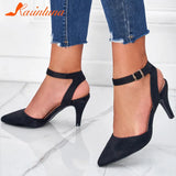 Brand New 2023 Summer Spring Female Ankle Strap Pumps Thin Heels Pointed Toe Office Ladies Sandal Elegant Party