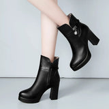 Boots Women's Thick Heels Large Size 40-43 Short Boots British Style Autumn And Winter Style High-Heeled Waterproof Platform Women's