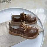 Girl Thick Bottom Small Leather Shoes British Style Round Head Flat Shoes Literary Retro Brogue Shoes Original