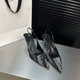 Summer New Brand Women's Slingback Shoes Pointed Toe Slip on Sandals for Women Thin High Heel Ladies Elegant Pumps