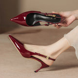 Breakj Red High-Heeled Sandals Women Half-Bag Head After The Empty Sharp Head Thin-Shoe Women's Shoes Small Scented Shoes Ladies Fashion