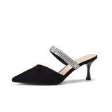 Breakj Summer New Single Shoe Tips Behind The Empty Thin Heel Sandals Black Water Drill Temperament High Heels