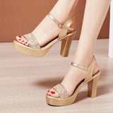Buckle High-Heeled Sandals Summer 2023 New Roman Sandals Large Size 41-43 Thick-Heeled Sandals