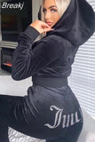 Juicy Diamonds Tracksuit Women Velvet Zipper Long Sleeve Hooded Crop Top And Skinny Pants Two Piece Set Fashion