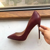 Solid Khaki Brown Matte Women Pointed Toe Stiletto High Heels Slip On OL Dress Shoes Elegant Ladies Formal