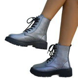 Breakj New Martin Boots Women's British Wind Thick Back Lace Mid-Sleesize Boots Women's Shoes Large Size Martin