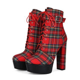 Breakj Water Table Thousand Bird Lattice With Thick High And Large Code 47 Female Short Boots