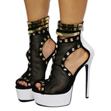 Breakj Rivet Fishing Net Roman Water Table Fine Heel Size 46 High Heel Sandals