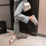 Rhinestone Belt Buckle Slippers Women Thicken Sole Shoes Ladies Casual Slides Outdoor Flipflops Silver Beach Sandals