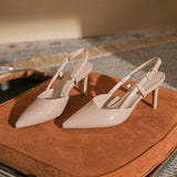 Single Shoes Women's 2024 New Summer Lacquer Leather Tip With Shallow Mouth Head Thin Heel Empty High Heel