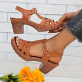 Breakj New Roman Sandals Summer Women's Large Car Sewing Toe Weaving Coarse High Heel