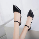 Leather Women's Shoes,Pointed Toe,2021 Spring New High Heels,Ankle Strap,Cover Heel,Female Footware,Big
