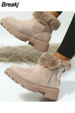 Boots 2023 Women's Shoes with Fur Winter Comfortable Snow Boots Wide Calf for Women Low Ankle Boots Luxury Ladies