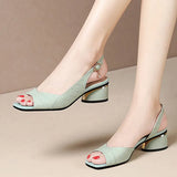 Summer Woman Sandals Open Toe Pumps Back Strap Mid Heels Shoes Peep Toe Ladies Shoes Classical Dress Sandalias Mujer