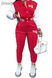 Pink Printed Baseball Coat Pants Two Piece Sets Spring Fall Outfits Womens Track Suits Casual Fashion Streetwear