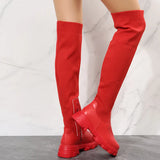 High Boots Women Over-the-knee Long Platform Shoes Knitting Socks Chunky Red New Rock Elegant Goth Plus Size