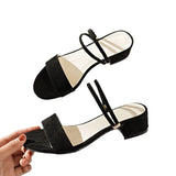 Korean Sandals Women's 2023 New Thick Heels Sandals And Slippers One Shoe And Two Open-Toed Women's