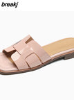 Size 33-43 Women Real Leather Sandals For Casual Low Heels Summer Shoes Women Slippers 2023 Fashion Mules Home