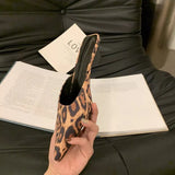 Drag Slippers Low Heel Back Half Drag Summer 2024 New Baotou Cat With Casual Leopard Print