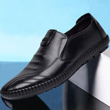 Men's Peas Shoes Slip-On Casual Comfort Soft Sole Driving Shoes Black Leather
