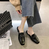 New Chain Mules Women Slides Square Toe Ladies Striped Shoes Summer Fashion Footwear Plus Big