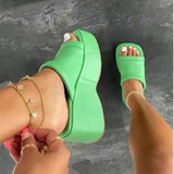 Women Wedges Slippers Square Toe Thick Bottom Plus Size Female Slides Solid Concise Casual Ladies Summer Flip Flops Fashion