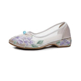 Breakj Shoes Low Heel Root Embroidered Cloth Shoes Bright Silk Quilting 2023 Summer With Fairy Gauze Skirt