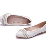 Breakj Wedding Shoes Crystal Shoes Wedding Dress Wedding Dress Comfortable Korean Version Of Tuxed Pearl Water Diamond Dinner White Women