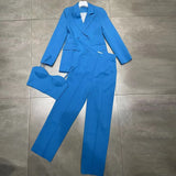 Casual Solid Three Piece Set For Women Slim Vest Notched Loose Blazers High Waist Long Pants Female Sets 2022