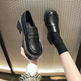 Breakj New Retro British Wind Thick-Skin Thick-Skind High-Laught Shoes Black Single Shoes Women's Small Leather