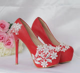 Breakj Cm White Lace High Heels Wedding Shoes Water Drill Pearl Banquet Shoes Large Size Thin Heel Waterproof Table Single