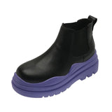 Lemon Green Platform Women Short Boots Slim Thick Sole Leather Chelsea Boots New Mixed Color Height Increase