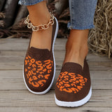 Head, Low Heel, Flying Mesh Single Shoes, Women's Breathable Color Leopard Print Flat Soles