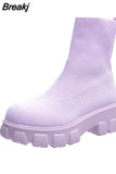 Women Thick Soles Casual Large Red Knitted Ankle Boots Spring New Women's Socks Boots Ladies Botas De Mujer Shoes