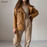 Spring Autumn Women Brown Faux Leather Jacket Moto Biker Punk Style PU Coat Casual Loose Locomotive Outwear with