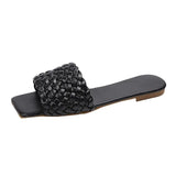 Indoor Slippers Fashion Braided Design Comfortable Square Head Open-toe Vacation Beach Flat Sandals Casual Flip