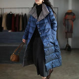 Winter Lapel Double Sided Down Long Jacket Women 5XL Double Breasted Warm Splicing Outwear New Loose White Duck Down
