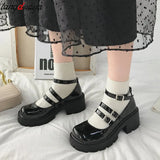 Style Lolita Shoes for Girls Women JK Black Gothic Thicken College Student cosplay costume High Heel Round Toe