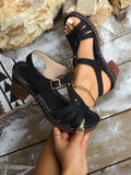 Breakj New Roman Sandals Summer Women's Large Car Sewing Toe Weaving Coarse High Heel