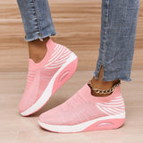 Size Women's Shoes 2023 Spring And Summer Flying Woven Elastic Mesh Sock Shoes Air Cushion Thick Slope Heel Casual Women's